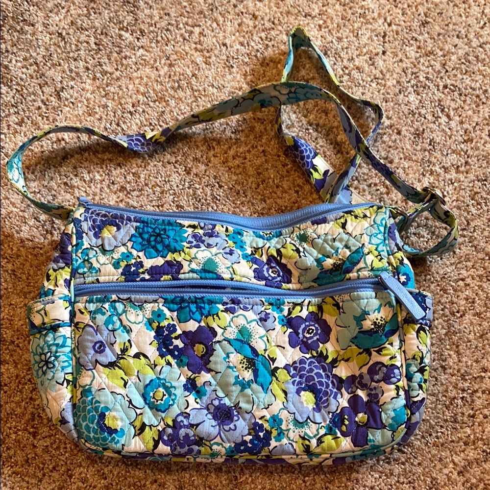 Floral Quilted Crossbody Bag - Blue and Green